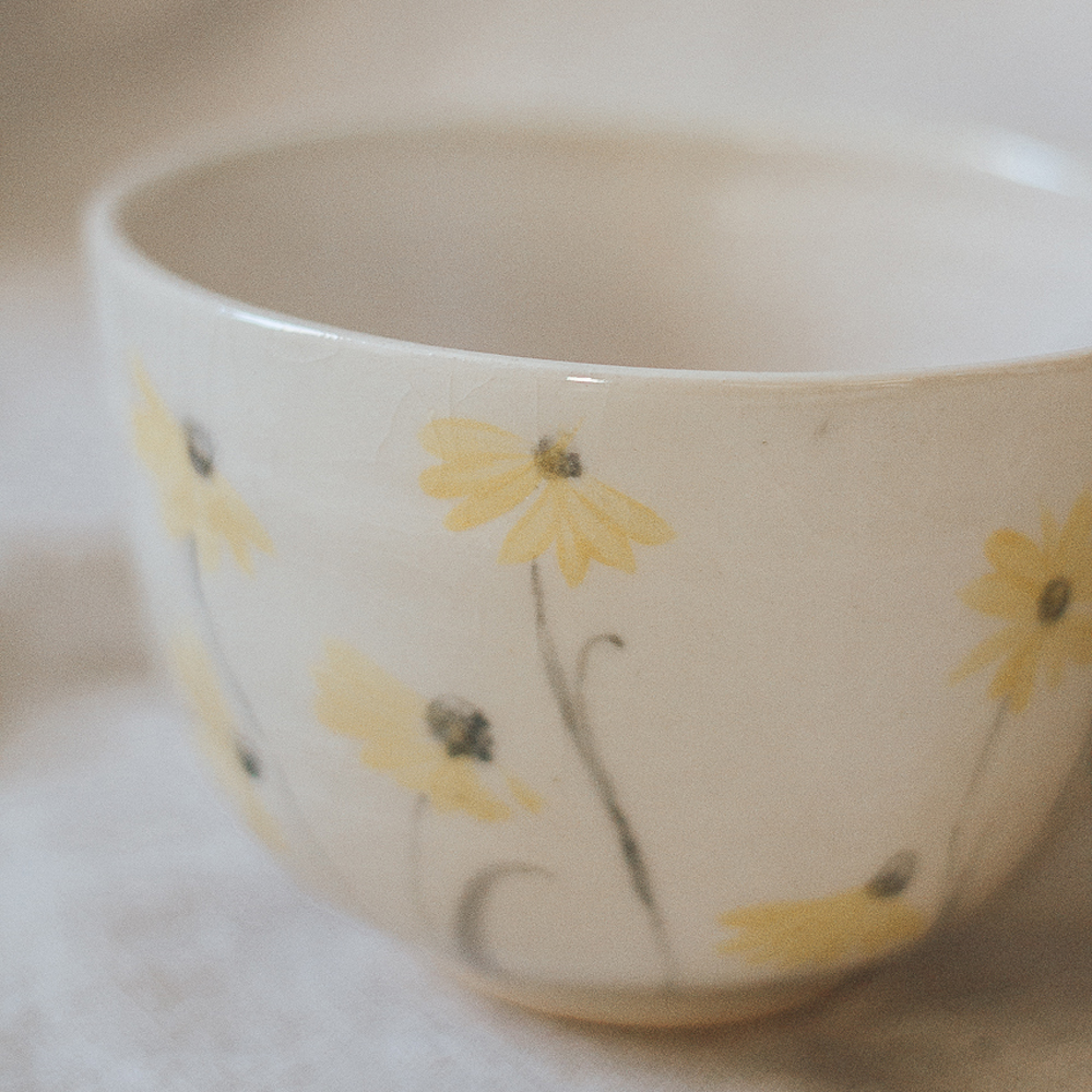 <p style="font-size: 16px; line-height: 150%;"><strong>Yellow Daisy Bowl&emsp;</strong><br /> 
3&rdquo; tall x 5&frac12;&rdquo; wide<br />
<strong>$40</strong></p>