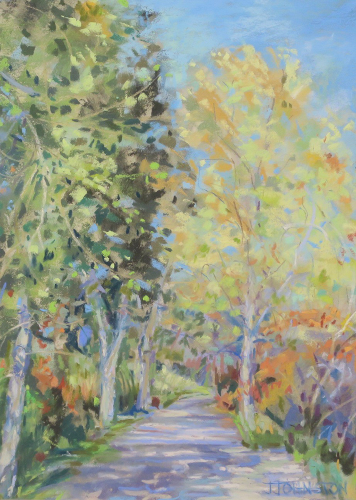 <p style="font-size: 16px; line-height: 150%;"><em><strong>Fall Path&emsp;<br>
</strong></em>Pastel  / 16&frac12;&rdquo; x 13&frac12;&rdquo; / Framed&emsp;<br>
<strong>$125</strong></p>