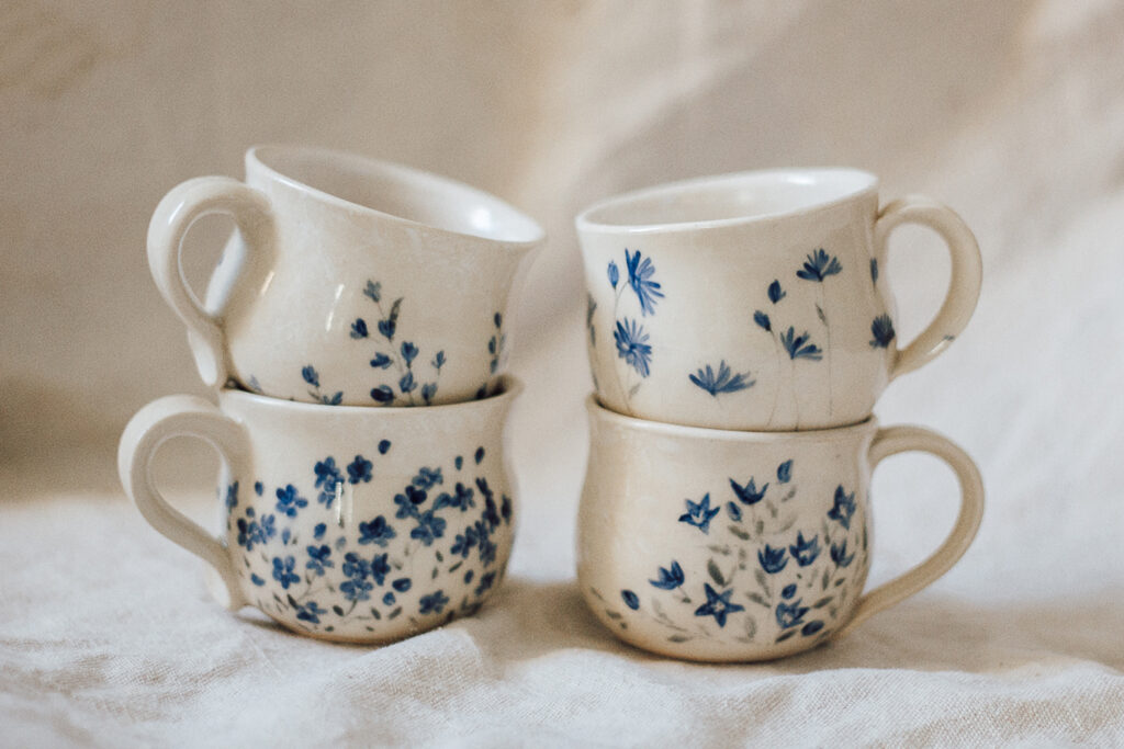 <p style="font-size: 16px; line-height: 150%;"><strong>Cottage Flowers in Blue</strong>&emsp;<br />
set of 4 teacups, 6 oz. each<br />
<strong>$130</strong></p>