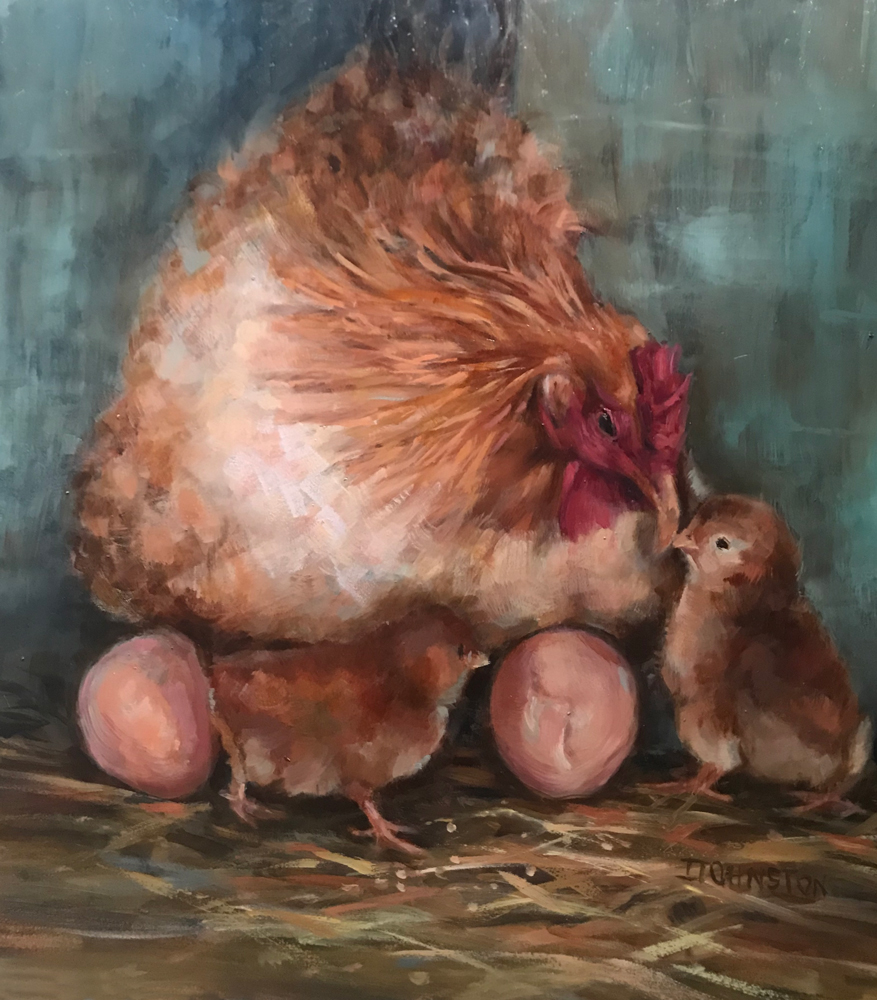 <p style="font-size: 16px; line-height: 150%;"><em><strong>Mama and Chicks&emsp;<br>
</strong></em>Oil  / 13&#8540;&rdquo; x 13&rdquo; / Framed&emsp;<br>
<strong>SOLD</strong></p>